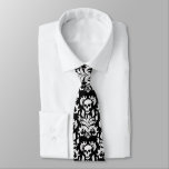 Skull Flame Damask in stark white on black Neck Tie