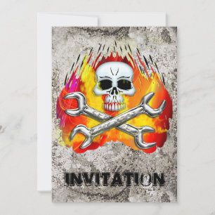 Skull Flames and Crossed Chrome Wrenches Invitation