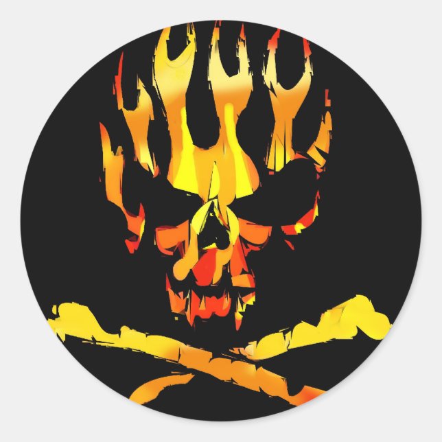skull flames stckers classic round sticker (Front)