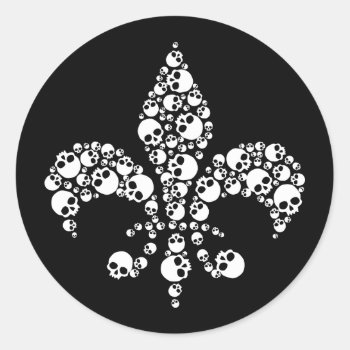 Skull Fleur De Lis Classic Round Sticker by opheliasart at Zazzle