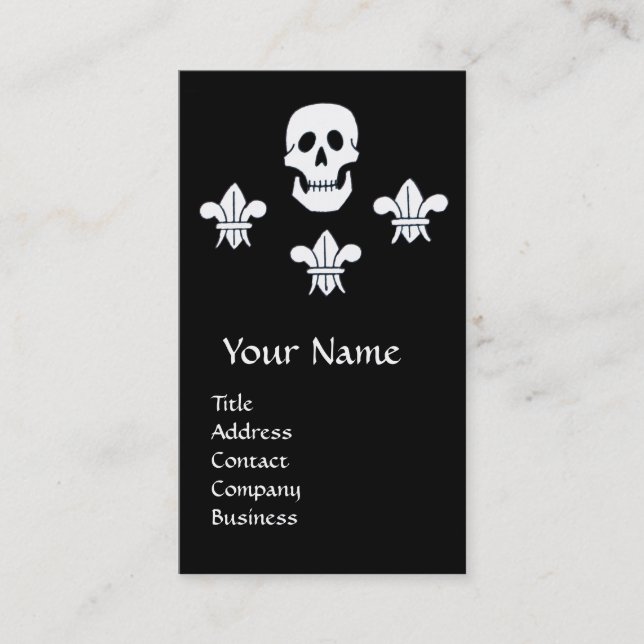 SKULL,FLEUR DE LISE /ANTIQUE PIRATES TREASURE MAPS BUSINESS CARD (Front)