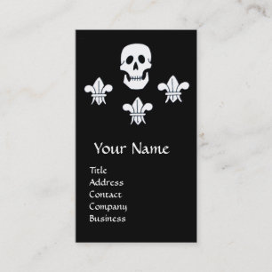 SKULL,FLEUR DE LISE ANTIQUE PIRATES TREASURE MAPS BUSINESS CARD