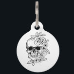 Skull Floral Art Pet ID Tag<br><div class="desc">Cool design features skull and flowers. Personalize with your own text.</div>