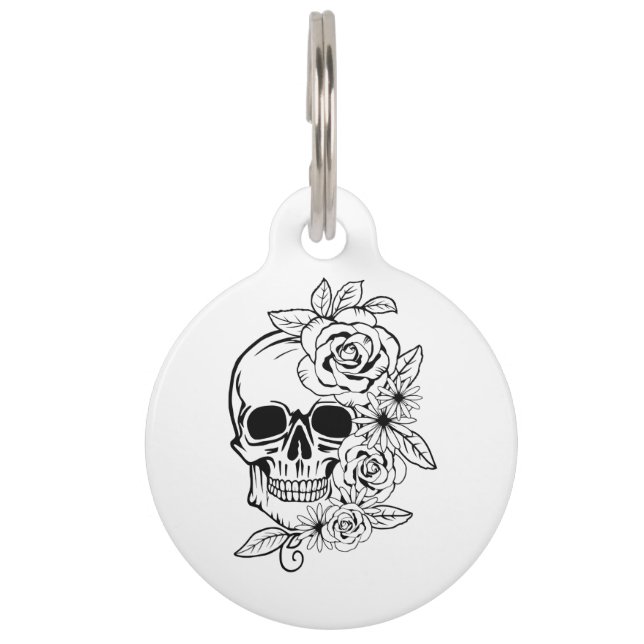Skull Floral Art Pet ID Tag (Front)