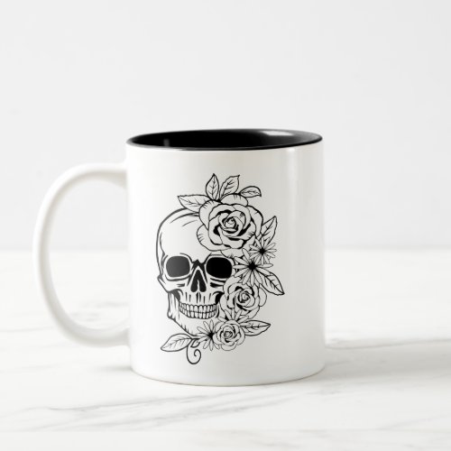 Skull Floral Art Two_Tone Coffee Mug