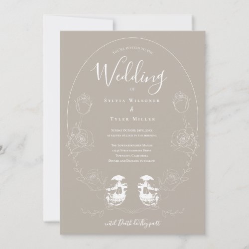 Skull Floral Beige Gothic Wedding Invitation