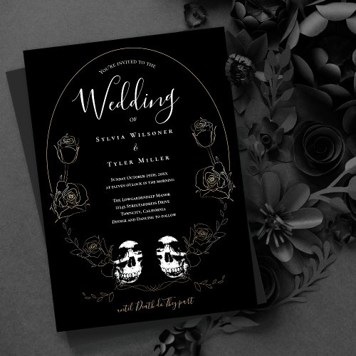 Skull Floral Black Gothic Wedding Invitation