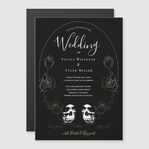 Skull Floral Black Gothic Wedding Magnetic Invitation