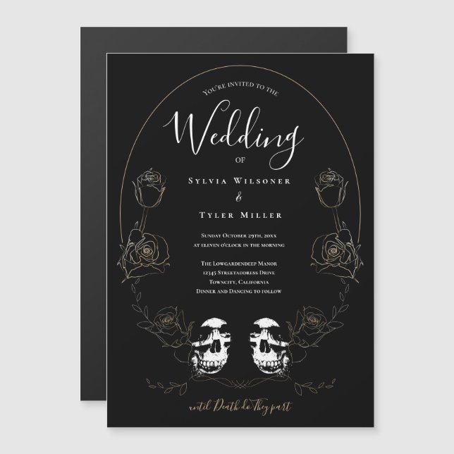 Skull Floral Black Gothic Wedding Magnetic Invitation (Front/Back)