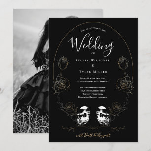 Skull Floral Black Photo Gothic Invitation