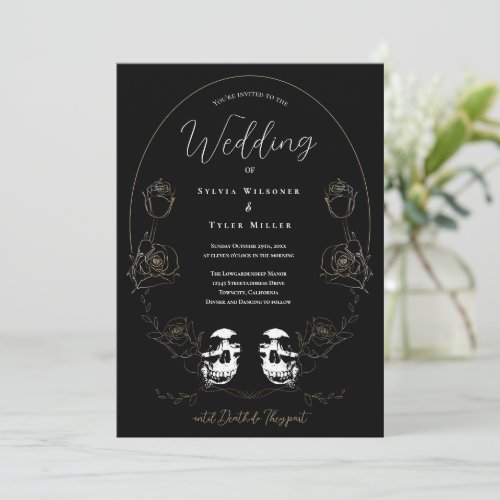 Skull Floral Black Wedding Invitation