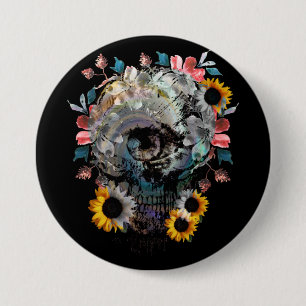 SKULL FLORAL FLOWERS BUTTON
