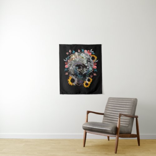 SKULL FLORAL FLOWERS TAPESTRY