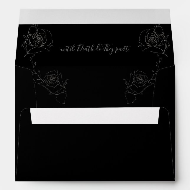 Skull Floral Gray Black Gothic Wedding Envelope (Back (Bottom))