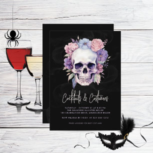 Skull & Floral Halloween Cocktails Costumes Party Invitation
