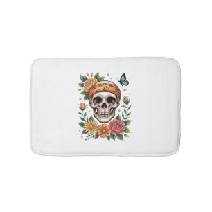 Skull Floral Halloween Spooky Bath Mat
