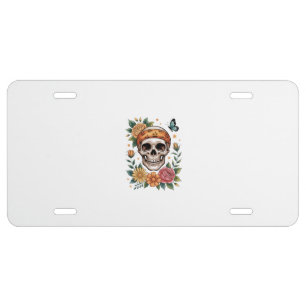 Skull Floral Halloween Spooky License Plate