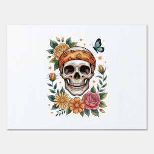 Skull Floral Halloween Spooky Sign
