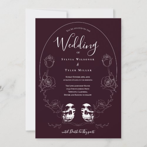 Skull Floral Purple Gothic Wedding Invitation