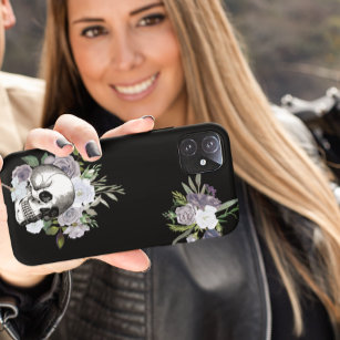 Skull Floral Roses Black White Goth Halloween iPhone X Case