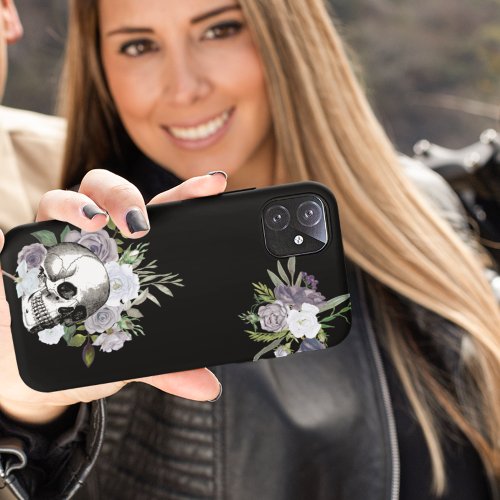 Skull Floral Roses Black White Goth Halloween iPhone X Case