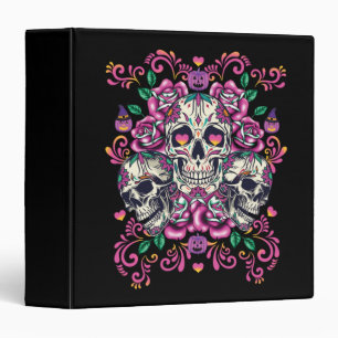 Skull floral, skeleton watercolor pink ,Halloween. 3 Ring Binder