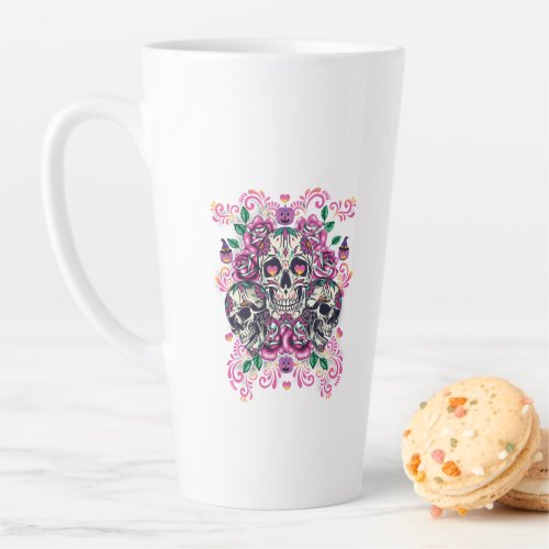 Skull floral skeleton watercolor pink Halloween Latte Mug