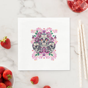 Skull floral, skeleton watercolor pink ,Halloween. Napkins