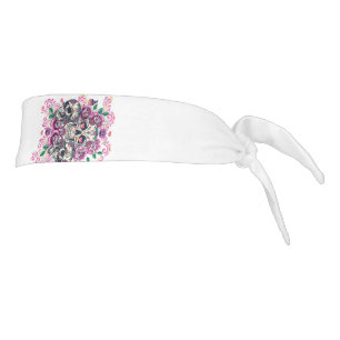 Skull floral, skeleton watercolor pink ,Halloween. Tie Headband