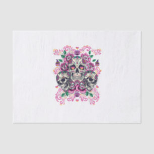 Skull floral, skeleton watercolor pink ,Halloween. Tissue Paper