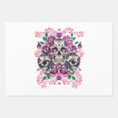 Skull floral, skeleton watercolor pink ,Halloween. Wrapping Paper Sheets (Front 3)
