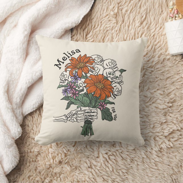 Skull Flower Bouquet Halloween Custom   Throw Pillow (Blanket)