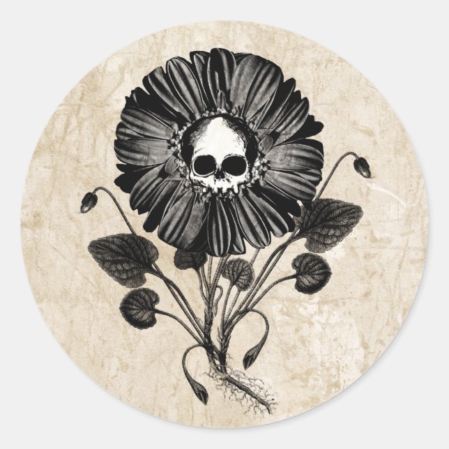 Skull Flower Classic Round Sticker (Front)