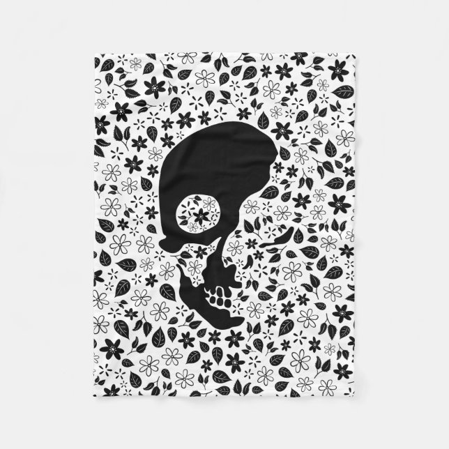Skull Flower (Customizable background color) Fleece Blanket (Front)