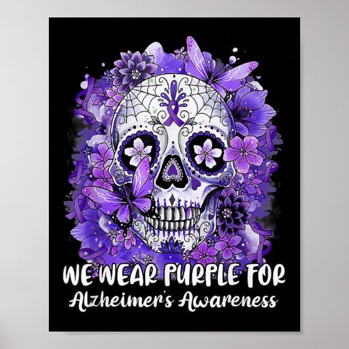 Skull Flower Wear Purple Ribbon Alzheimerheimer Aw Poster