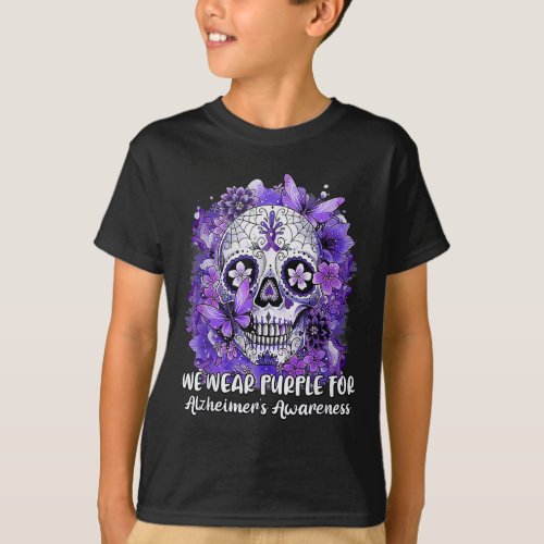 Skull Flower Wear Purple Ribbon Alzheimerheimer Aw T_Shirt