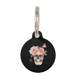 Skull Flowers Butterfly Spider Halloween Gift Pet ID Tag