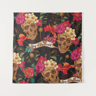 Skull Flowers Day Dead Background Tapestry
