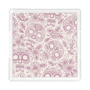 Skull Flowers: Mexican Day Seamless. Acrylic Tray
