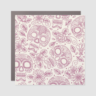 Skull Flowers: Mexican Day Seamless. Car Magnet