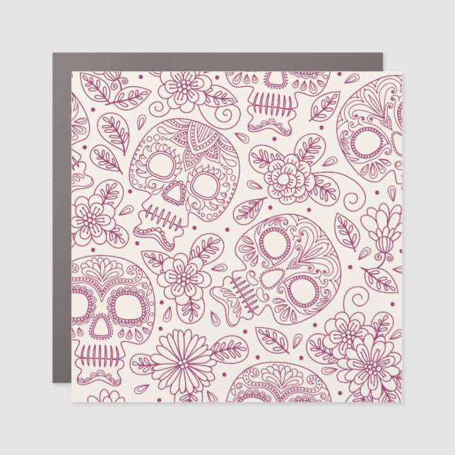 Skull Flowers: Mexican Day Seamless. Car Magnet (Front)