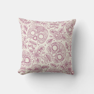 Skull Flowers: Mexican Day Seamless. Throw Pillow