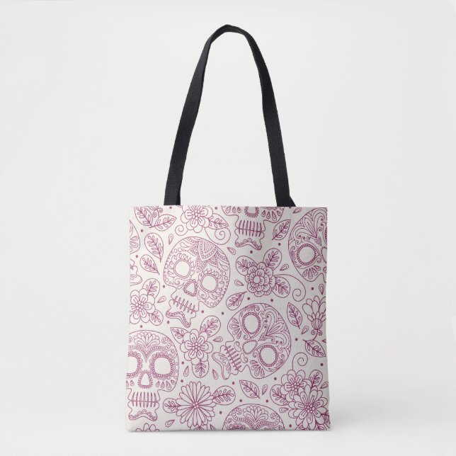 Skull Flowers: Mexican Day Seamless. Tote Bag (Front)