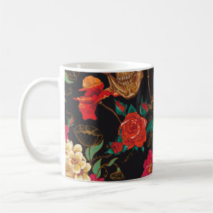 Skull Flowers: Seamless Dark Background. Coffee Mug