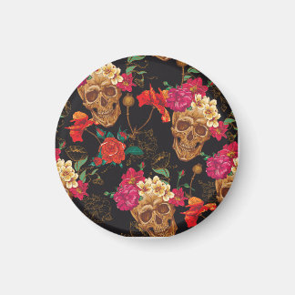Skull Flowers: Seamless Dark Background. Magnet