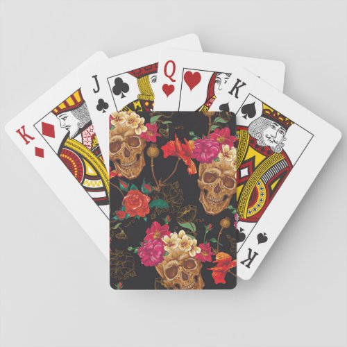 Skull Flowers Seamless Dark Background Playing Cards