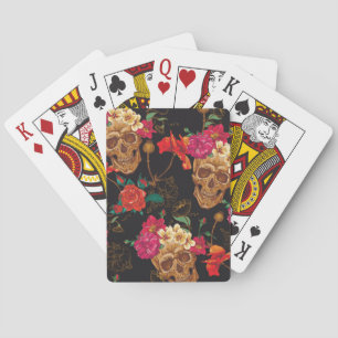 Skull Flowers: Seamless Dark Background. Poker Cards