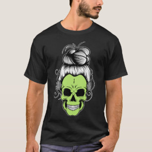 Skull for Women Messy Bun Hair Monster Matching G T-Shirt