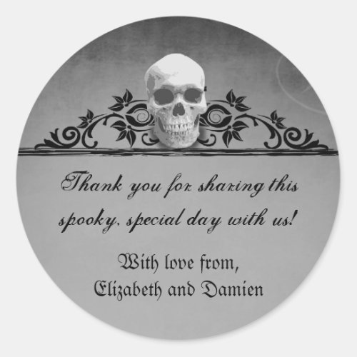 Skull Frame Halloween Wedding Classic Round Sticker