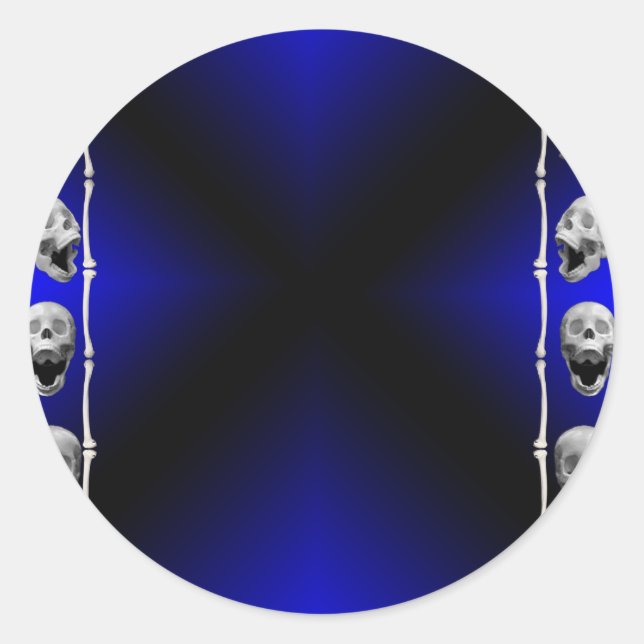 Skull Frame on Blue and Black Halloween Classic Round Sticker (Front)